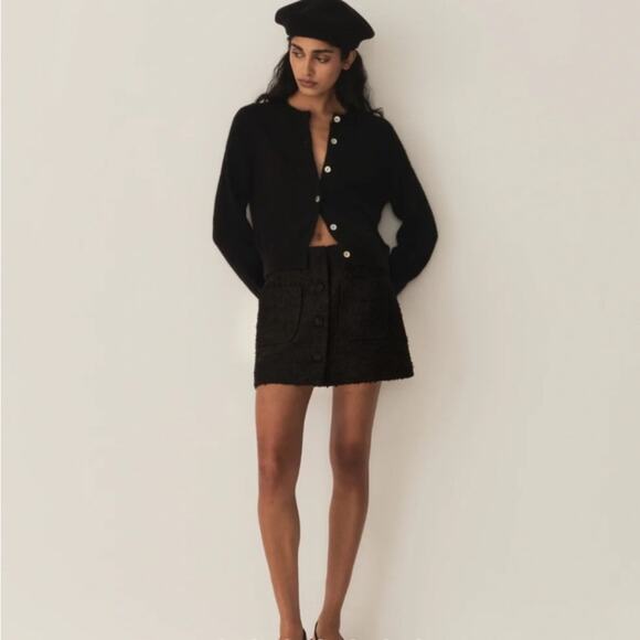 NWT Doen Elina Tweed Boucle Button Pocket High Waist A Line Mini Skirt Black - Picture 4 of 16